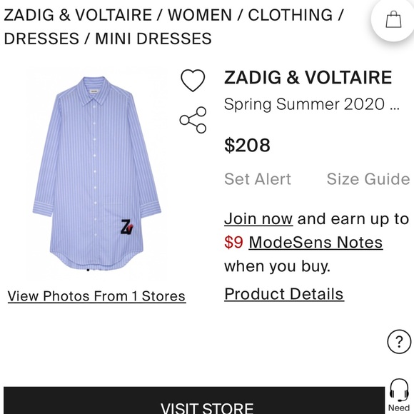 Zadig & Voltaire Rais shirt dress size XS. NWOT Oxford blue and white stripe. - Picture 4 of 7